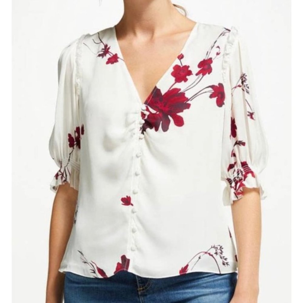 Joie Anevy Floral Silk Blouse Top Size XS